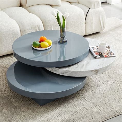 Triplo Round Rotating Coffee Table Grey Magnesia Marble Effect - TheLargeCoffeeTables.com
