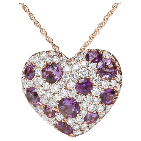 18K Rose Gold 3/4 Carat Diamond and Purple Amethyst Heart Shape Pendant ...