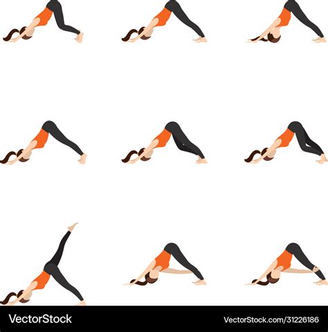 Downward facing dog variations yoga asanas set Vector Image