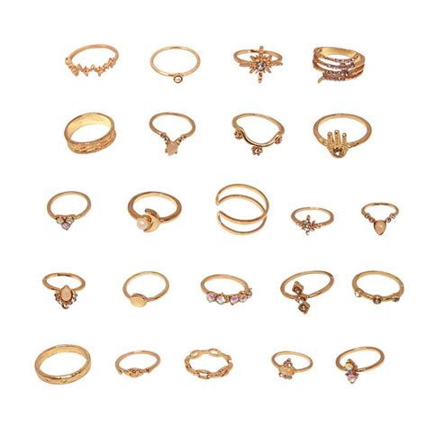 Jacaranda Boho Vintage Finger Rings Stackable Gold Midi Rings Set ...