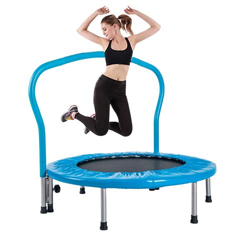 Upgraded 36" Foldable Indoor Trampoline, Fitness Trampoline with Handrail & Safety Padded Cover ...