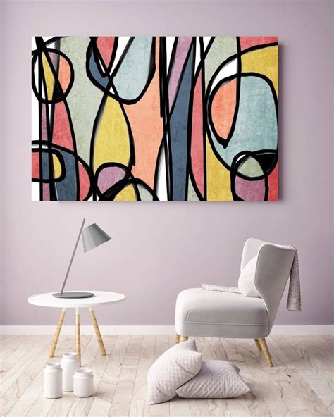 Vibrant Colorful Abstract-0-19. Mid-Century Modern Colorful Canvas Art ...