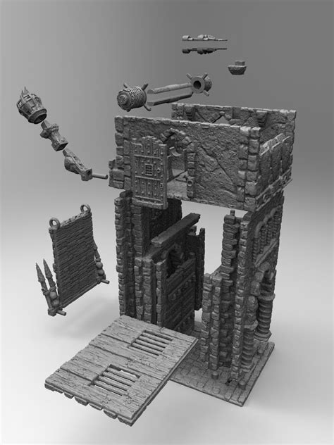 ArtStation - The Grimness Fortress, 3D printable (Front wall Cuts)