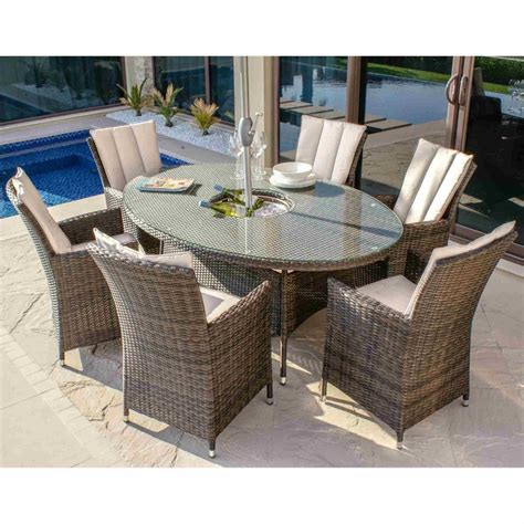 Maze Rattan LA 6 Seat Oval Ice Bucket Dining Set | Garden Street