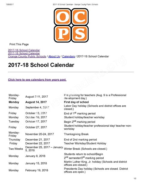 Orange County School District Calendars – Orlando, FL