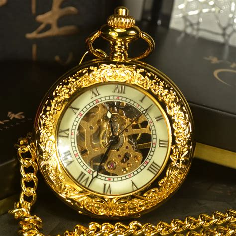 TIEDAN Skeleton Mechanical Pocket Watch Men Steampunk Luxury Antique Chain Necklace Business ...