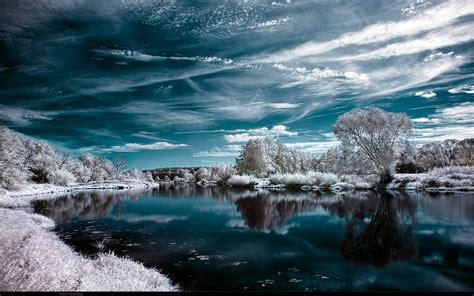 landscape, Water, Winter, Lake, Infrared Wallpapers HD / Desktop and Mobile Backgrounds