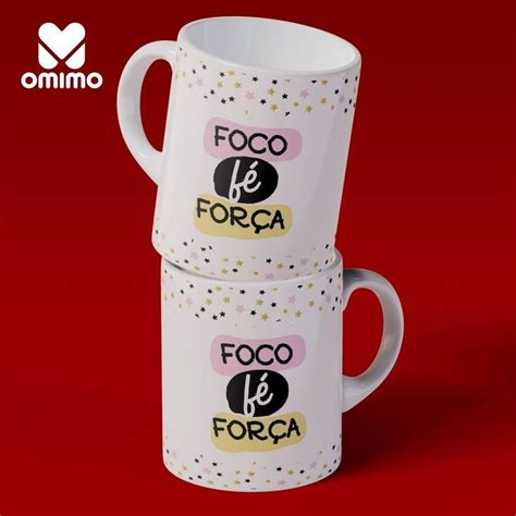 two white coffee mugs stacked on top of each other with the words foco and foca printed on them