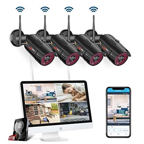 ?All-in-One? Wireless Security Camera System with 15.6 Inch Monitor, 4 Channel 1080P Waterproof ...