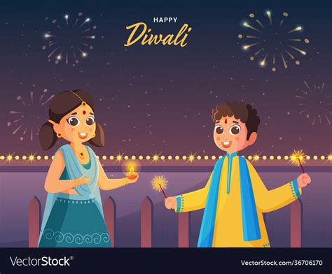 Happy diwali celebration background with cute Vector Image