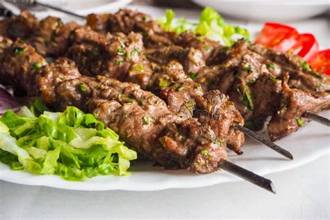 Traditional Lamb Kebab with Salad in Morocco Stock Photo - Image of kefte, cuisine: 124393446