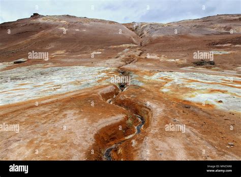 Fumaroles, Solfatars, solfatara field at the volcano Námafjall, mud pot ...