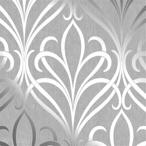 Camden Damask wallpaper in soft grey & silver | Damask wallpaper living room, Damask wallpaper ...