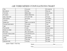 -Ar Verb Mixed Conjugations Chart Organizer for 7th - 9th Grade ...