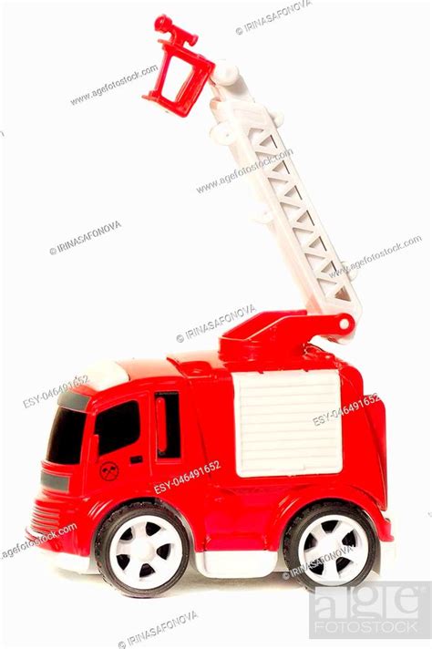 car toy red fire truck with extendable ladder and basket, copy space, Stock Photo, Picture And ...