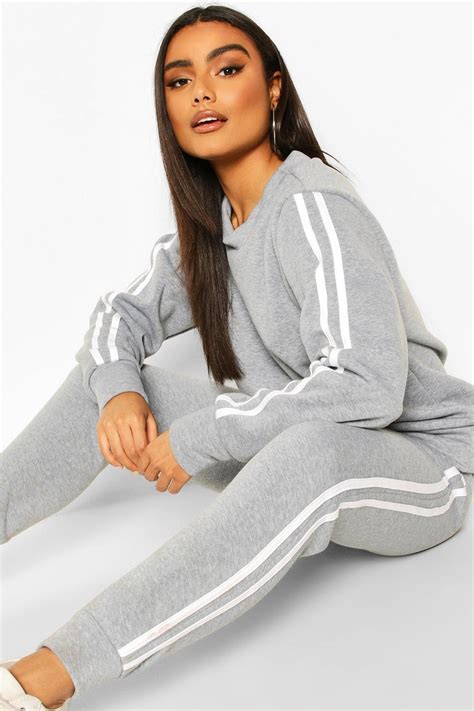 Fleece Side Stripe Tracksuit Set | boohoo | Tennis skirt outfit ...