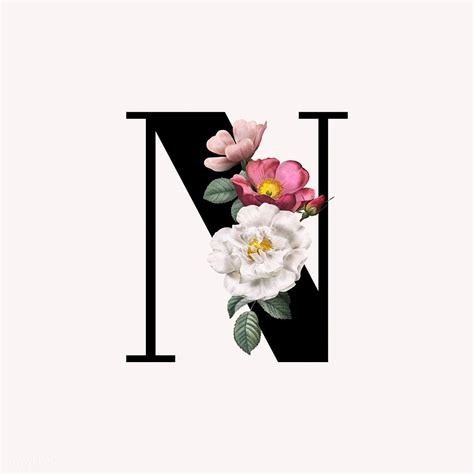 Classic and elegant floral alphabet font letter N vector | free image ...