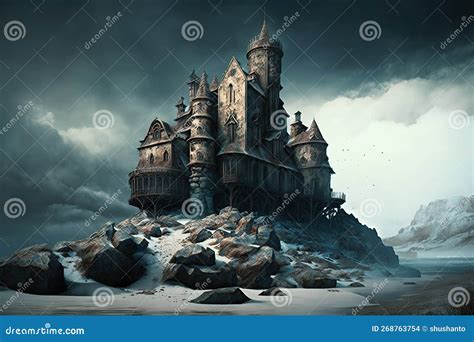 Old Castle in Winter of Wonderland Stock Illustration - Illustration of ...