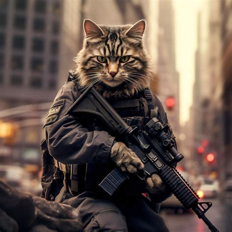 Premium Photo | A picture of a cat with a gun on his face