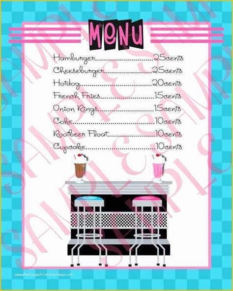 50s Diner Menu Templates Free Download Of 1950 S Birthday Party Menu 50 ...