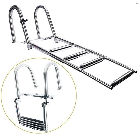 Buy Stainless Steel 4 Step Folding Ladder for Fishing Boat, Heavy Duty Pontoon Ladders, Marine ...