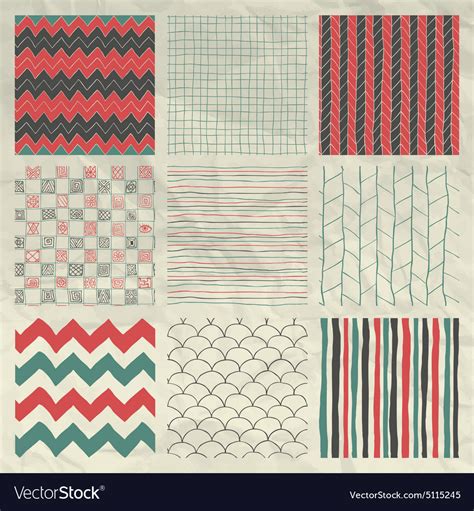 Pen Drawing Seamless Patterns on Crumpled Paper Vector Image