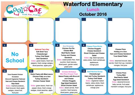 Elementary School Lunch Menu Comparison – WGSD Meetings