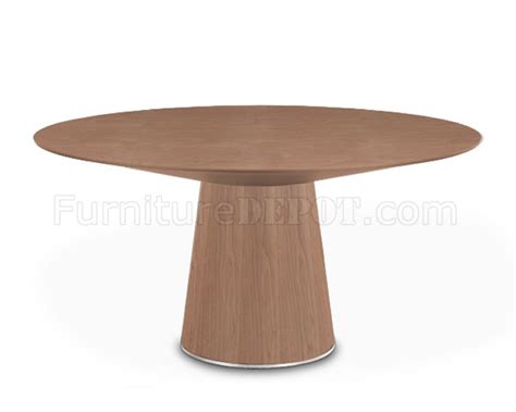 Walnut Finish Modern Round Dining Table w/Thick Tapering Base