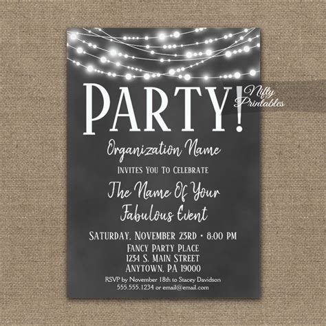 Corporate Party Event Invitations Chalkboard Lights - Nifty Printables