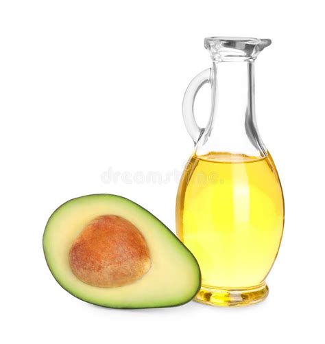 Cooking Oil and Half of Fresh Avocado Isolated on White Stock Image - Image of health, green ...