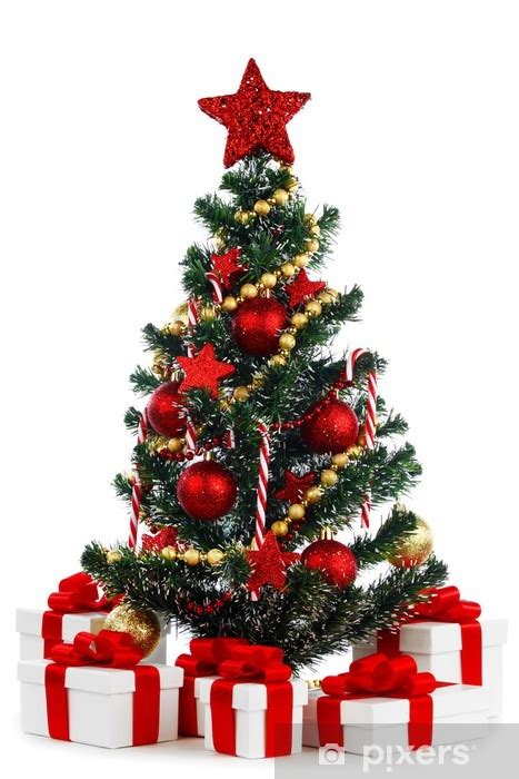 Wall Mural Decorated Christmas tree on white background - PIXERS.NET.AU