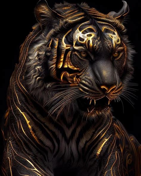 Premium Photo | A tiger with gold and black stripes