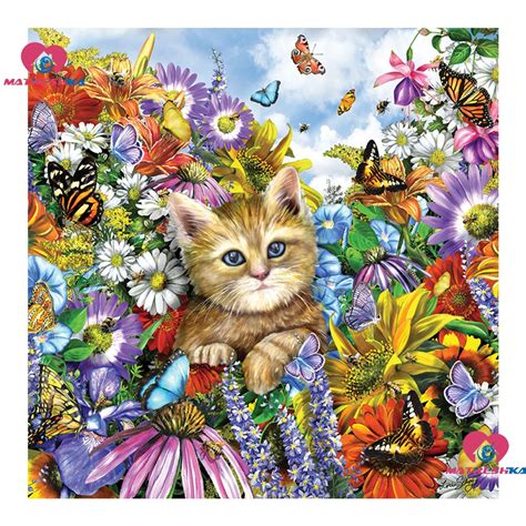 5D DIY Diamond Painting completely flower cat Full drill square/round diy Diamond Embroidery ...