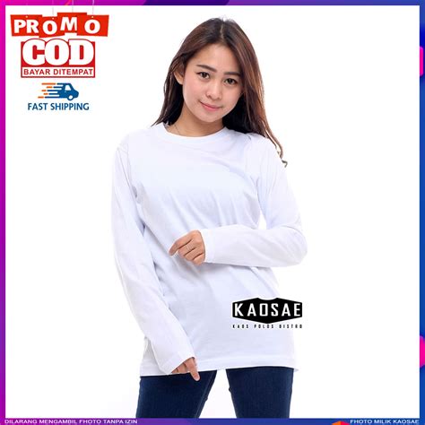 Kaos Polos Wanita Lengan Panjang Putih Katun 30s | Lazada Indonesia