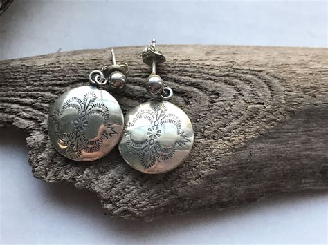 Vintage Southwest Sterling Silver Art Earrings Signed by Quoc Q.T. C Sterling Very Small Dangle ...