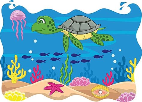 Sea Turtle Cartoon Waving Green Drawing Adorable Vector, Green, Drawing, Adorable PNG and Vector ...