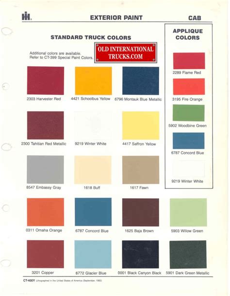 1982 color chart. Color Charts • Old International Truck Parts ...