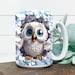 3D Owl Mug Bright Floral Mug Wrap 3D Owl Mug Design 3D - Etsy