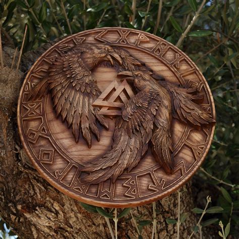 Viking symbol Raven Wooden viking shield Viking decor wall | Etsy