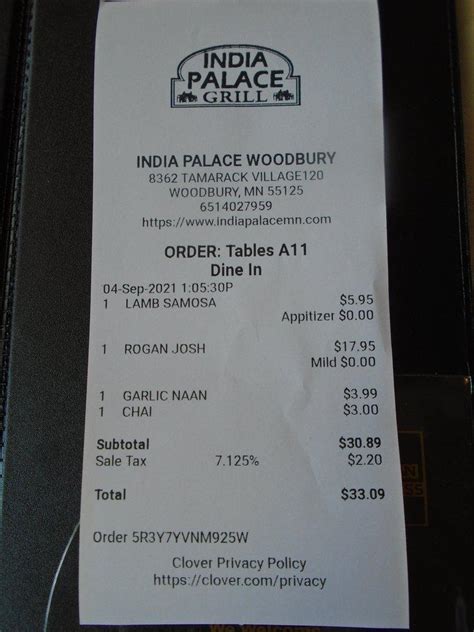 Menu at India Palace restaurant, Woodbury