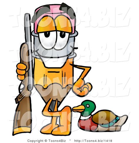 Illustration of a Cartoon Pencil Mascot Duck Hunting, Standing with a ...