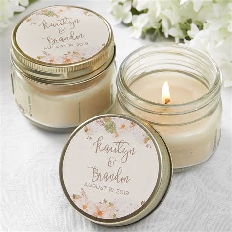 Modern Floral Wedding Personalized Mason Jar Candle Favors