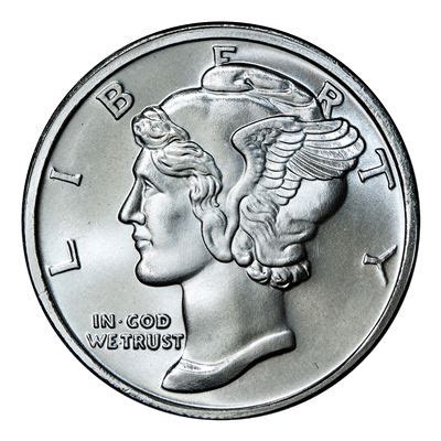 1 oz Silver Rounds - Mercury Dime Design .999 Silver