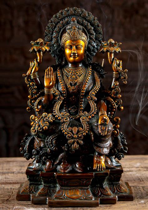 Brass Goddess Lakshmi Statue With Owl 19" (#72bs12z): Hindu Gods & Buddha Statues