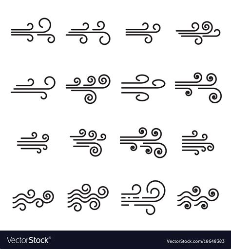 Wind icons linear style symbols Royalty Free Vector Image