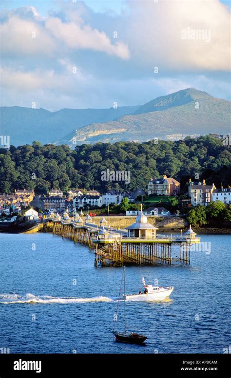 Bangor Pier and town, Gwynedd, north Wales, UK. Looking across the ...