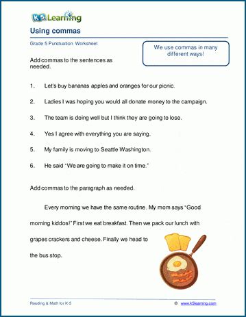 Comma worksheets | K5 Learning