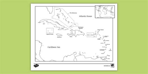 The Caribbean Islands Map Coloring Sheet (teacher made)