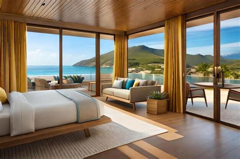 Premium AI Image | Bedroom with a view of the ocean