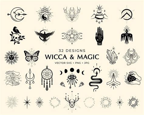 Wicca, Magic Celestial vector icon set. Mystic witch clip art. Esoteric ...